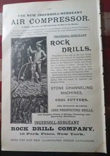 1890 Print Advertising INGERSOLL SERGEANT ROCK DRILL COMPANY Coal Cutters NYC picture