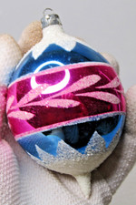 Vintage Glass Mica CAP Pictured Large Drop Christmas Ornament  Pink Blue Poland picture