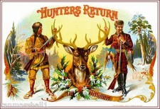 1899 Hunters Return Stag Deer Smoke Vintage Cigar Tobacco Box Crate Label Print picture