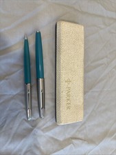 Vintage Parker 61 Fountain Pen & Pencil Set Turquoise Color In Box never used picture