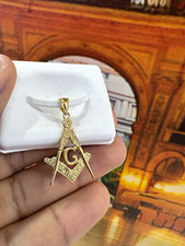 14k Yellow Gold Masonic Charm Pendant, 17mm wide, Stamped and Tested, Brand New picture