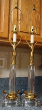 Vintage MCM Brass & Glass Hollywood Regency Gazelle Antelope Lamps picture