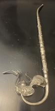 ANTIQUE ORIENTAL SILVERED METAL FILIGREE SMOKING PIPE ASIAN PEACOCK 13” Detailed picture
