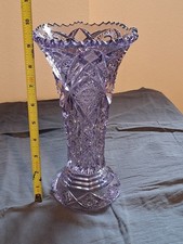 Antique Imperial Glass NUCUT Whirling Star Trumpet Vase Sun-Purpled EAPG 1910s picture