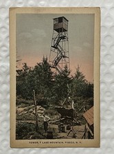 T-Lake Mountain Fire Tower Piseco Colored Postcard Very Rare Adirondack History picture