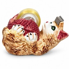 Vintage J.S.N.Y. Ceramic Cat Tape Dispenser Kitty Yarn Ball Desk Office Kitsch picture