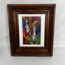 Vintage Colorful Ladies Art Print Solid Oak Deep Shadowbox Frame MCM Style picture