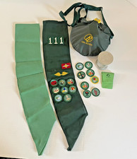Vintage 1960s-1970s Girl Scout Sash Lot - Troop 111 Badges, Canteen, Cup,Scarves picture