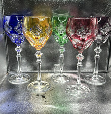 Vintage Cut To Clear Bohemian Hock Wine Glass Goblet Five Colors CHOOSE COLOR picture