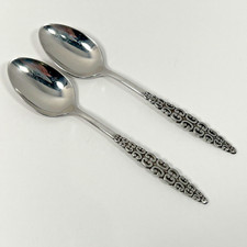 2 pc TEASPOON Vtg Lyon ROMANESQUE Stainless Flatware 1970s Retro Cutlery picture