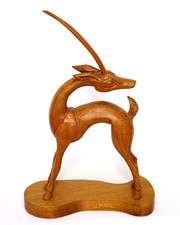 Signed J. Pinal Vintage  Mexican Wood Antelope Sculpture Hecho en Mexico 17