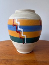 West Germany 7” tall vibrant, colorful vase with teal interior mid-century picture