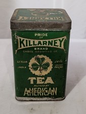 Pride of Killarney Tea Tin American Stores Co Philadelphia 1930s Green Gold Sham picture