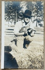 Vintage Farmer Holding Pig RPPC Real Photo Postcard Farm Life Unposted c1910s picture