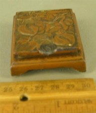 ANTIQUE ART NOUVEAU ORNATE BRONZE CLAD FIGURAL BIRDS STAMP TRINKET DESK BOX picture