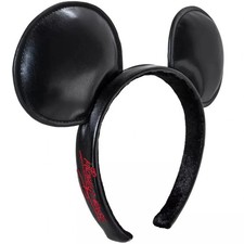 Disney Parks Mickey Mouse Classic Signature Black Faux Leather Headband Ears NEW picture