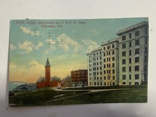 1911 Milwaukee WI Cudahy Apartments C&NW Depot Railroad Postcard #9705 picture
