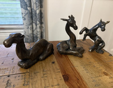 Signed J. Stephenson 3pc  Metal Animal Figurines Camel Giraffe Unicorn picture