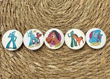 Vintage 1980s Gumby Pokey Pinback Buttons Lot of 5 Art Clokey Cartoon Pins picture