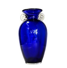 Vintage Studio Art Cobalt Blue Applied Handles Blown Glass Vase 10