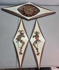 Vintage Burwood MCM Harlequin Jester Clock & Plaque Set Of 3 Pieces picture