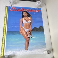 🍺 Vintage 1997 Budweiser Beer Poster Bikini Beach Model 20x28 Bar Decor picture