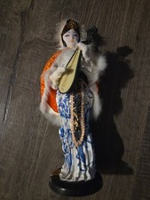 Vintage Japenese Musician Geisha Souvenoir Doll With Wooden Base picture