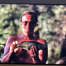Vintage 35 mm Slide Photo Strange Creepy Man Holding Fish -- A2 picture