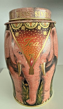 Vintage Williamson & Magor Embossed Pink Elephant Metal Darjeeling Tin Caddy picture