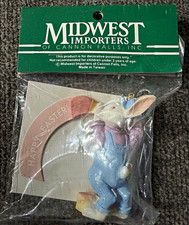 Midwest Importers Happy Easter Bunny Figurine Blue Overalls Multicolor NIP VTG picture