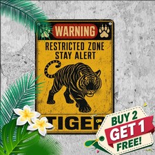 Wild Tiger Silhouette Caution Sign Exotic Zoo Iron Metal Tin Plaque 8x12 picture