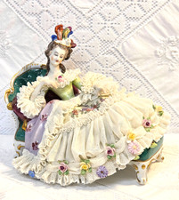 #5 Figurine German Dresden Lace Lady Laying on a Chaise 5