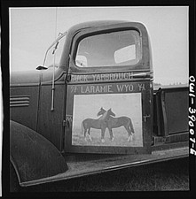 Photo:Laramie Wyoming Buck Yarborough 1928 Truck Horses Sign 1930s picture