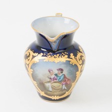 Antique 1750s Sevres Porcelain Pitcher Cobalt Hand Painted Gilt Romantic 3.75