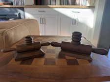 Vintage 1972 Set of 2 Wooden Rolling Pins Candlestick Candle Holders MCM picture