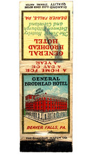 1940s General Brodhead Hotel Beaver Falls Matchbook Cover Pennsylvania Vintage picture