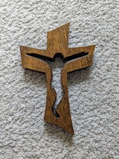 HANDMADE Wooden Cross w/ Jesus cutout , Elegant Form, Rich Oak Wood  picture