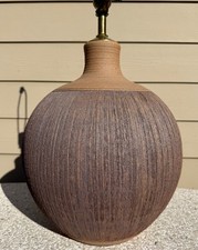 Vintage Larry & Terry Brown Sgraffito Mid Century Modern Ceramic Lamp Cressey picture