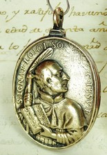 ANTIQUE 18TH CENTURY ST. IGNATIUS OF LOYOLA & ST. FRANCIS XAVIER BRONZE MEDAL picture