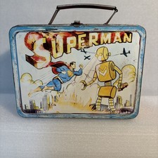 1954 Superman and Robot Vintage Metal Lunchbox. Holy Grail item No Thermos. picture