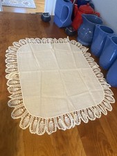 Antique Americana linen table cloth handmade lovely collectible lace trim picture