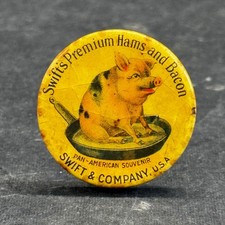 Vintage 1901 Pan-American Souvenir Swift's Premium Hams Bacon Pinback Button Pig picture