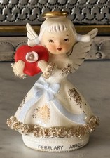 Vintage MCM Lefton's February Angel w/ Spaghetti Trim, Halo, & Heart AR1987 picture