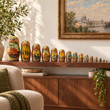 Russian Matryoshka Nesting Dolls 15 Pc St Petersburg Lacquer Hand Painted Signed picture