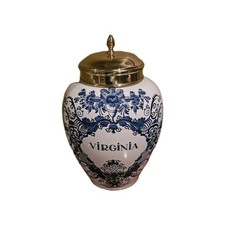 Delft Colonial Williamsburg Large Virginia Tobacco Jar w Lid made in Holland picture