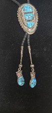 Authentic Vintage Zuni Sterling Silver & Turquoise Bolo Tie - Signed picture
