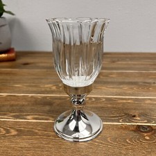 Vintage Godinger Crystal Glass Hurricane Candle Holder Silver Plated Base 7” picture