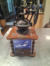 Vintage delft coffee grinder, currier + ives design the old homestead in winter picture