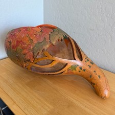 Vintage Hand Carved Gourd Art Filigree Cutout Fall Thanksgiving Centerpiece Deco picture