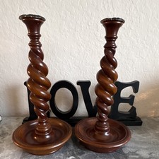 2  Antique Vintage  Barley Twist English Candlestick  Holders 12.5 Inches Tall picture